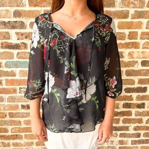 Floral Black Sheer Blouse